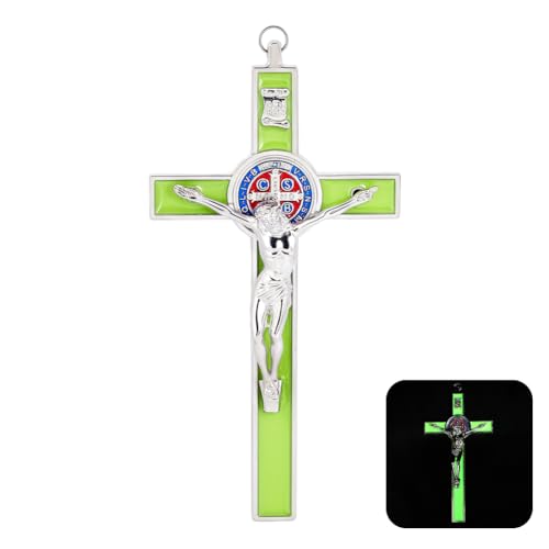 HOBBIESAY St Benedict Crucifix Wall Cross Faith Gift Metal Wall Art - color: Night Light Color
