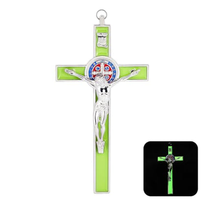 HOBBIESAY St Benedict Crucifix Wall Cross Faith Gift Metal Wall Art - color: Night Light Color