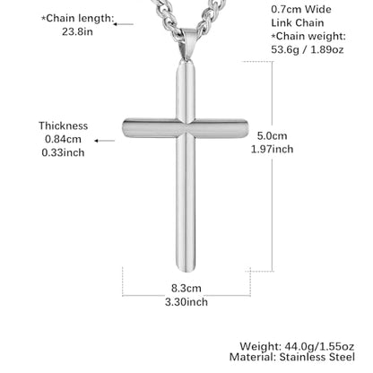 HZMAN Large Stainless Steel Christian Faith Cross Necklace for Men - color: Silver-2