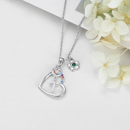 AOBOCO Cross Necklace Birthstone Jewelry Baptism First Communion Confirmation Gifts Necklace for women - color: 05-emerald-May