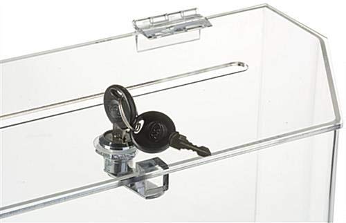Donation Collection Office Suggestion Acrylic Ballot Box 9 x 8 inch with Display area of 8 x 3.75 inch comes with 2 business card size pockets and lock with set of keys (clear) - color: Clear