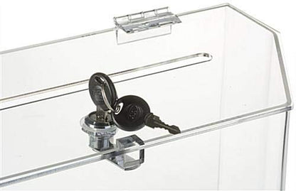 Donation Collection Office Suggestion Acrylic Ballot Box 9 x 8 inch with Display area of 8 x 3.75 inch comes with 2 business card size pockets and lock with set of keys (clear) - color: Clear