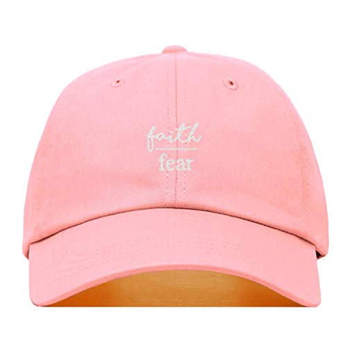Faith is Greater Than Fear Baseball Hat, Embroidered Dad Cap, Unstructured Adjustable Strap Back (Multiple Colors) - color: Light Pink
