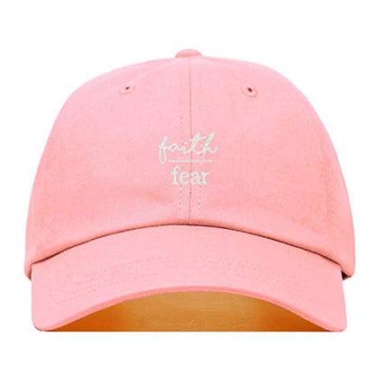 Faith is Greater Than Fear Baseball Hat, Embroidered Dad Cap, Unstructured Adjustable Strap Back (Multiple Colors) - color: Light Pink