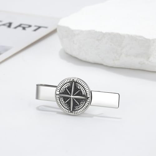 Stainless Steel Tie Clip for Men: Christian Cross Lion Compass Tie Bar Business Tie Clasp for Wedding Office Meetings Graduation - style: Compass Tie Clip