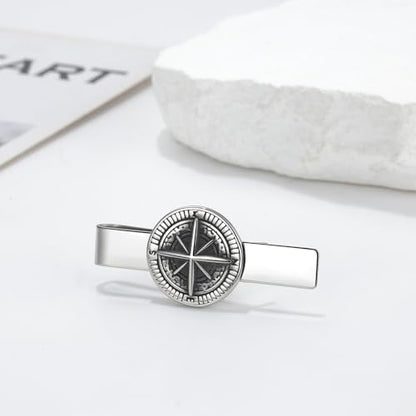 Stainless Steel Tie Clip for Men: Christian Cross Lion Compass Tie Bar Business Tie Clasp for Wedding Office Meetings Graduation - style: Compass Tie Clip
