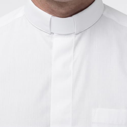 Men's Long Sleeve Clergy Shirt Tab Collar - color: White, size: Small