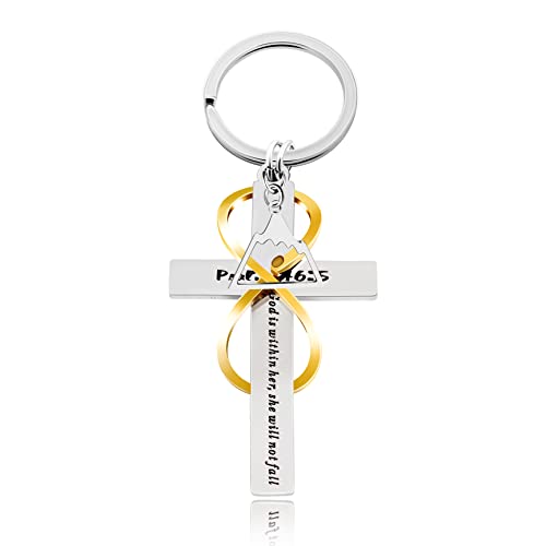 Uloveido Stainless Cross Infinity Keychain Mustard Seed Charms Psalm 46:5 Christian Bible Quote Keyring Baptism Gift - style: Triangle Mountain