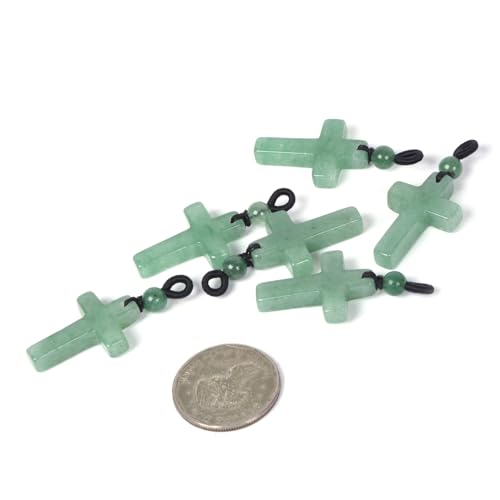 Justinstones Natural Gemstone Carved Cross Reiki Chakra Pendant Necklace 22 Inch - color: 30mm Green Aventurine