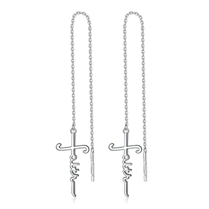 925 Sterling Silver Infinity Love of God Simple Dainty Faith Cross Dangle Earrings Religious Gift for Women - color: Faith Chain