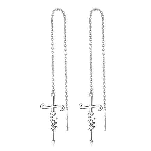 925 Sterling Silver Infinity Love of God Simple Dainty Faith Cross Dangle Earrings Religious Gift for Women - color: Faith Chain