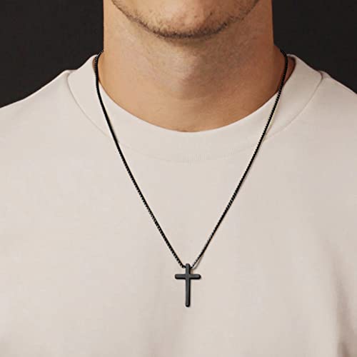 IEFSHINY Gifts for Men Boys - Stainless Steel Cross Pendant Chain Necklaces for Men, Mens 16-30 Inches Chain Gold Silver Black Cross Necklace Boys Jewelry Gifts - size: 22, style: Black-cross pedant 0.7"*1.18"