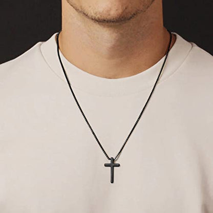 IEFSHINY Gifts for Men Boys - Stainless Steel Cross Pendant Chain Necklaces for Men, Mens 16-30 Inches Chain Gold Silver Black Cross Necklace Boys Jewelry Gifts - size: 22, style: Black-cross pedant 0.7"*1.18"