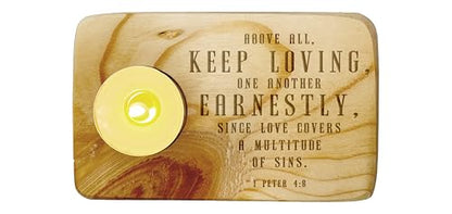 Christ Gift Spiritual Bible Verse Wood Tea Light Candle Holder with Bible Verse Christian Gift Home Decor (1 Peter 4:8) - color: 1 Peter 4:8