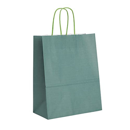 BLUE PANDA 25-Pack Dark Green Gift Bags with Handles, 8x4x10-Inch Paper Goodie Bags for Party Favors and Treats, Birthday Party Supplies