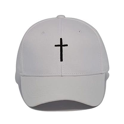 Cross Embroidery Baseball Cap,Adjustable Structured Dad Hat for Men Women Sun Hat - color: White-1