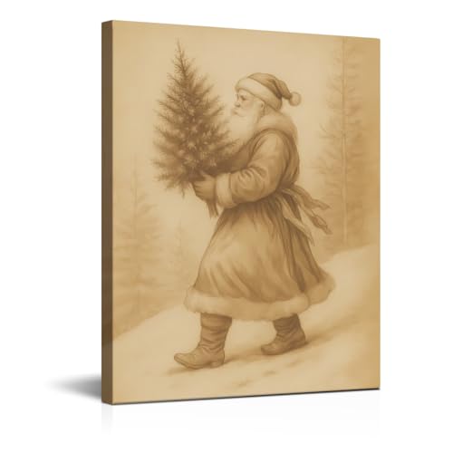 Vintage Christmas Decorations - Classic Santa Claus Wall Art Picture Painting Artwork - Indoor Winter Holiday Christmas Gifts Decor for Wall Table Mantel Home Farmhouse 8"x10" Framed - color: Santa 03