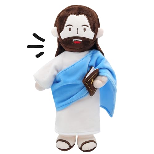 Yelakey Jesus Plush - 13.4“ Voice Jesus Plush Toy Speaking 20 Bible Verses and Singing 3 Bible Songs, Religious Stuffed Doll for Kids, Christian Easter Gift for Church and Sunday School - color: Blue