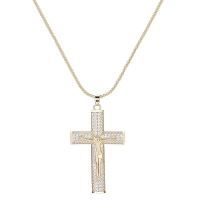 Gold Cross Necklace for Women, 14K Gold Plated - style: Oversized CZ cross