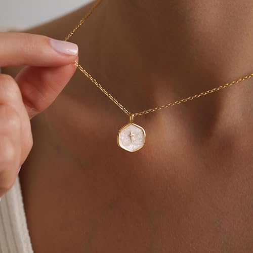 Robaice Cross Necklace for Women, Dainty 14K Gold Plated Cross Necklace - style: disc cross gold