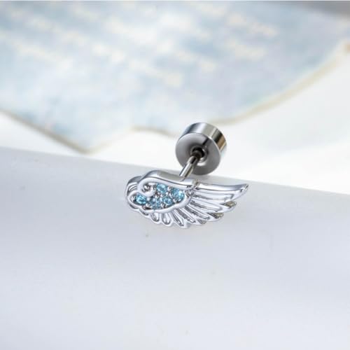 Angel Wing Earrings for Women Statement Flat Back Cartilage Stud Earrings Trendy Angel Wing Helix Piercing Stud Silver Cubic Zirconia Earring Jewelry Accessories - color: Blue