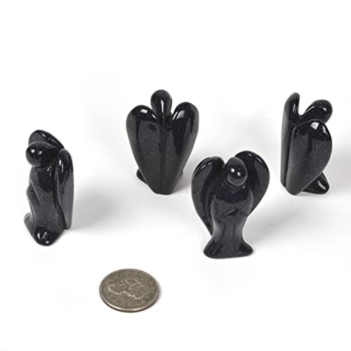 Justinstones Carved Synthetic Blue Goldstone Gemstone Peace Angel Pocket Guardian Angel Healing Statue 2 inch - color: Synthetic Blue Goldstone