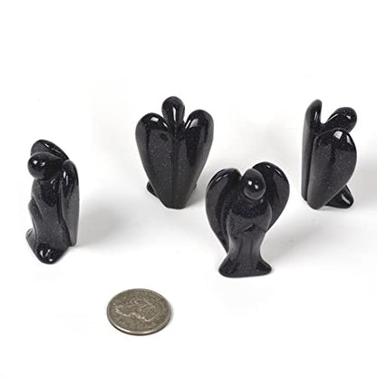 Justinstones Carved Synthetic Blue Goldstone Gemstone Peace Angel Pocket Guardian Angel Healing Statue 2 inch - color: Synthetic Blue Goldstone