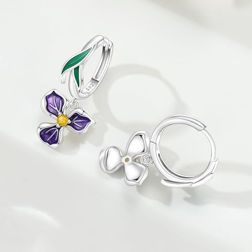 925 Sterling Silver Drop & Dangle Earrings for Women,Butterfly Dragonfly and Bee|Flower and leaf Earrings, Suitable for Sensitive Ears Fashion Jewelry Gift- Hypoallergenic Earrings - color: Purple iris