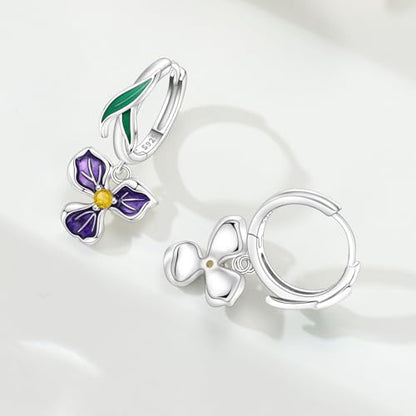 925 Sterling Silver Drop & Dangle Earrings for Women,Butterfly Dragonfly and Bee|Flower and leaf Earrings, Suitable for Sensitive Ears Fashion Jewelry Gift- Hypoallergenic Earrings - color: Purple iris