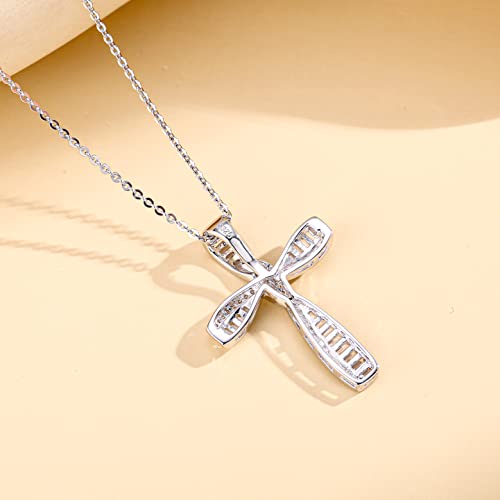 FANCIME Cross Necklace For Women Sterling Silver Cubic Zirconia Twisted Cross Infinity Open Loop Pendant Gift For Women, 18" Extender - color: Sliver Ribbon Shine
