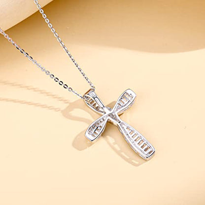 FANCIME Cross Necklace For Women Sterling Silver Cubic Zirconia Twisted Cross Infinity Open Loop Pendant Gift For Women, 18" Extender - color: Sliver Ribbon Shine