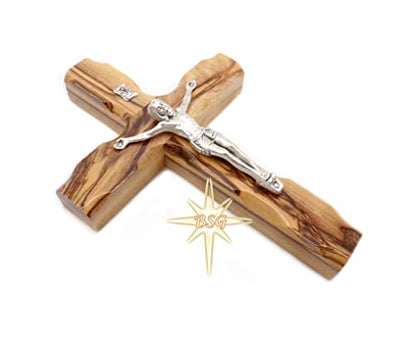 Dacaret Factory Wall Crucifix, Olive wood Cross, Wooden Catholic Cross for New Home, Religious Gift, Christmas Gifts, Holy Land Christian Spiritual Decor (6 Inches) Brown, Black with Grains - size: 6.3"L x 4"W