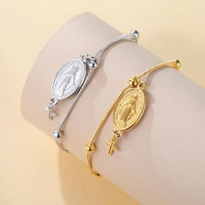 VASSAGO Virgin Mary Bracelet for Women Men Double-Sided Virgen de Guadalupe Rosary Bracelet Medal Handmade Braided Rope Catholic Christian Religious Jewelry Gift - color: Silver 10