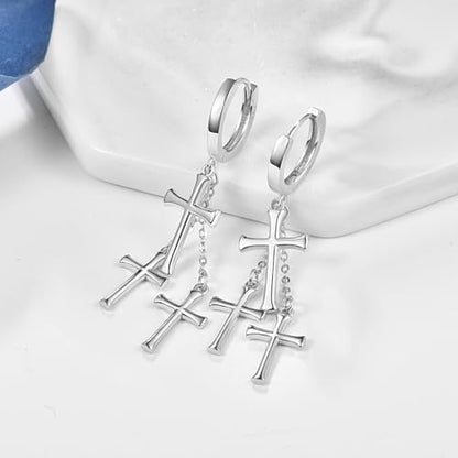 Cross Earrings 925 Sterling Silver Cross Dangle Earrings Christianity Jewelry Gift for Men Women - style: 3 Cross-Silver