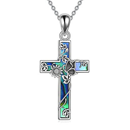 YFN Cross Necklace Sterling Silver Religious Cross Pendant Jewelry Christian Gifts for Women Men - style: F. Butterfly