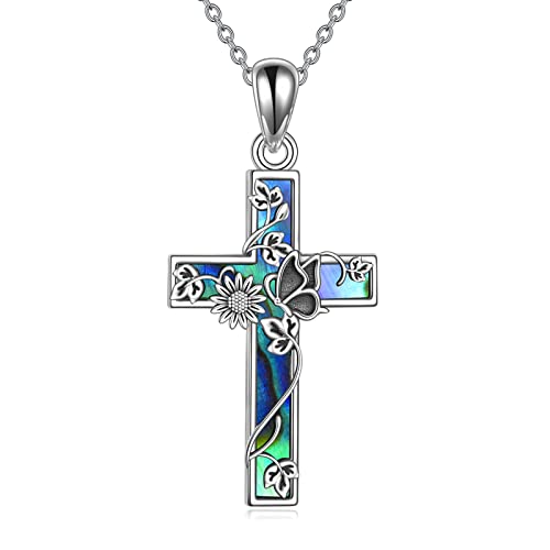 YFN Cross Necklace Sterling Silver Religious Cross Pendant Jewelry Christian Gifts for Women Men - style: F. Butterfly
