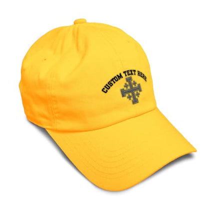 Custom Soft Baseball Cap Jerusalem Cross Crusader Jesus Christ God - color: Golden Yellow Personalized Text Here