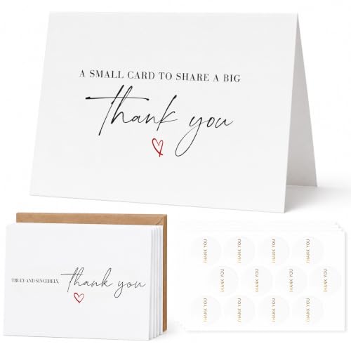 Thank You Cards with Envelopes Bulk Pack of 40 - Script Fonts Design - color: Red - Script