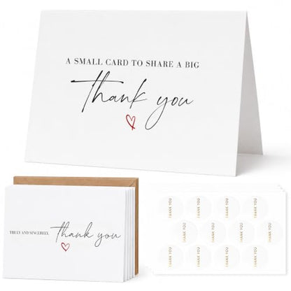 Thank You Cards with Envelopes Bulk Pack of 40 - Script Fonts Design - color: Red - Script