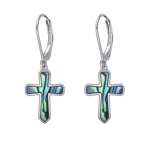 Cross Earrings 925 Sterling Silver Dangle Earring Gifts for Women - style: A-Abalone shell