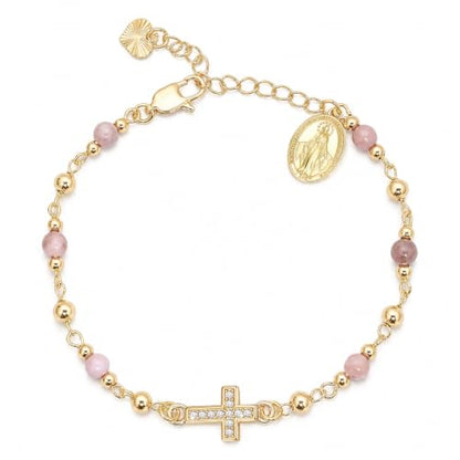 Women's Catholic Cross Rosary Bracelet,14K Gold Plated Virgin Mary Bracelet - color: Gold-2
