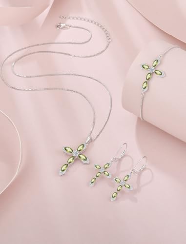 Birthstone Cross Earrings for Women 925 Sterling Silver - color: 08 August - Peridot