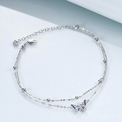 POPLYKE 925 Sterling Silver Infinity/Cow/Wing/Cross/Heart Bracelet for Mom and Daughter Jewelry Birthday - style: Butterfly Layered Bracelet