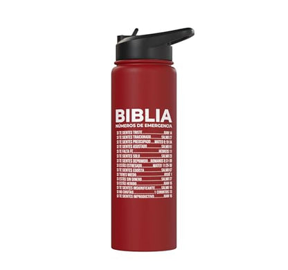 Biblia Numeros De Emergencia Christian Spanish Scripture God Stainless Steel Insulated Water Bottle - color: Red