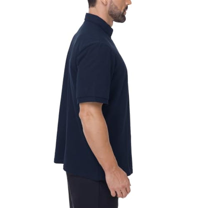 Men's Short Sleeve Clergy Polo Shirt Tab Collar Cotton Blend - color: Navy Blue, size: 3X-Large