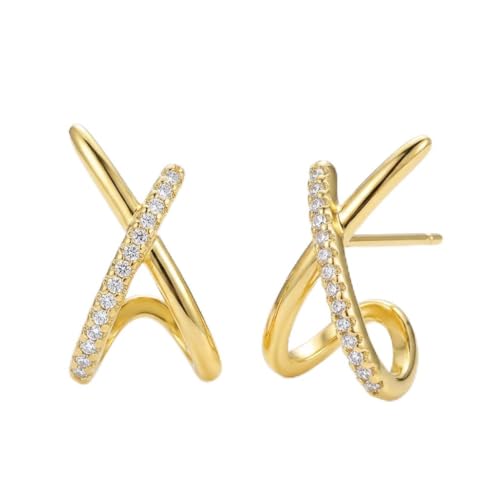 Dainty CZ Stud Hoop Earrings for Women, 14K Gold Plated Hypoallergenic Jewelry, Fashion Daily Wear Accessory, Birthday Gifts for Women - color: Gold