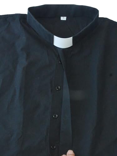 YIZHONG Clergy Collar Cotton Shirt Men Women Black M-XXL - color: Black, size: XX-Large