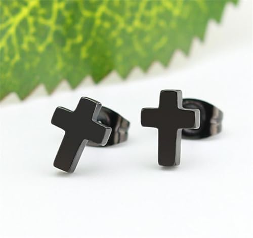 Cross Stud Earring for Women Men Dainty Small Cross Earrings Minimalist Simple Gold Silver Black Religious Faith Cross Studs - color: Black