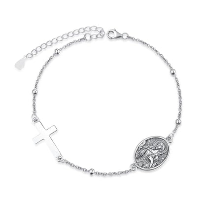 Patron Saint Medal Bracelets for Women Silver Rosary Bracelet