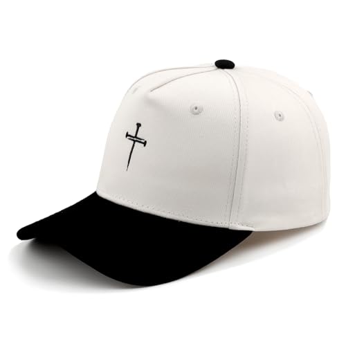 Embroidered Christian Two-Tone Baseball Cap for Men & Women, Adjustable Dad Hat Christmas Easter Gift - color: Jesus 3 Nail Cross Shape, Black/Beige